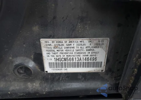 2003 Honda Accord 2.4 Ex z USA, uszkodzony, nr VIN 1HGCM56613A146496